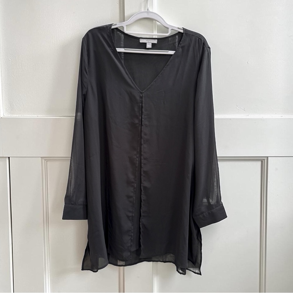 Jessica London Black Sheer V-Neck Tunic Blouse